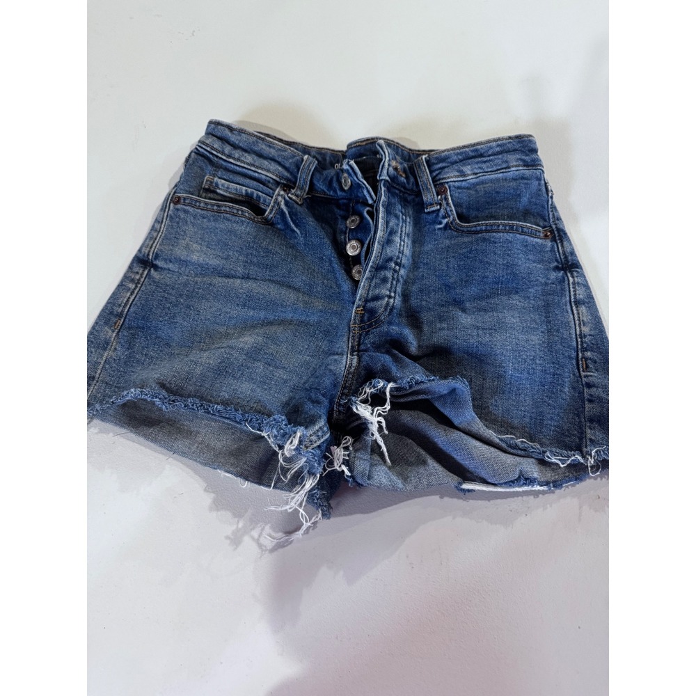 Old Navy Sky-Hi Secret-Slim Pocket Button Fly Cut Off Denim Shorts Blue 4